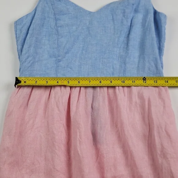 Cynthia Rowley 100% Linen Pink & Blue Chambray Color Block Tiered Sundress - Picture 16 of 16
